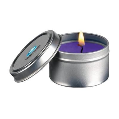 Branded Promotional FRAGRANCE CANDLE TIN in Purple Candle From Concept Incentives.
