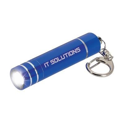 Branded Promotional SPOT LIGHT LED ALUMINIUM METAL TORCH in Blue Keyring From Concept Incentives.