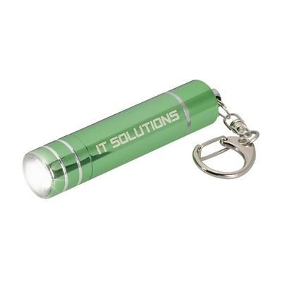 Branded Promotional SPOT LIGHT LED ALUMINIUM METAL TORCH in Green Keyring From Concept Incentives.