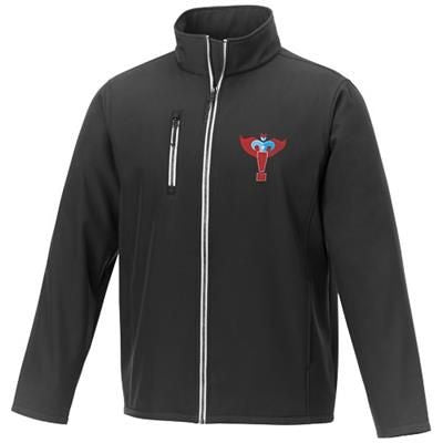 Branded Promotional ORION MENS SOFTSHELL JACKET in Black Solid Jacket From Concept Incentives.