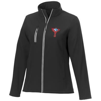 Branded Promotional ORION LADIES SOFTSHELL JACKET in Black Solid Jacket From Concept Incentives.