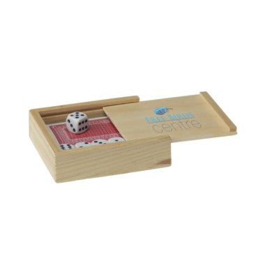 Branded Promotional DICE & PLAY GAME in Wood Playing Cards Pack From Concept Incentives.