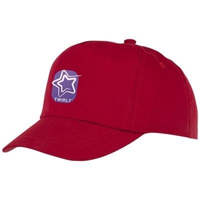 Branded Promotional FENIKS CHILDRENS 5 PANEL CAP in Red Baseball Cap From Concept Incentives.