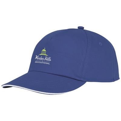 Branded Promotional STYX 5 PANEL SANDWICH CAP in Blue Baseball Cap From Concept Incentives.