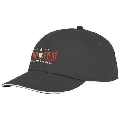 Branded Promotional STYX 5 PANEL SANDWICH CAP in Storm Grey Baseball Cap From Concept Incentives.