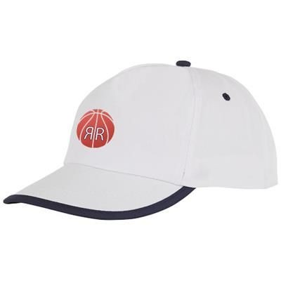 Branded Promotional NESTOR 5 PANEL CAP with Piping in White Solid-navy Baseball Cap From Concept Incentives.