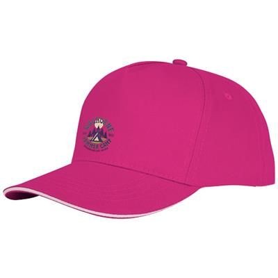 Branded Promotional CETO 5 PANEL SANDWICH CAP in Pink Baseball Cap From Concept Incentives.