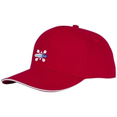 Branded Promotional CETO 5 PANEL SANDWICH CAP in Red Baseball Cap From Concept Incentives.