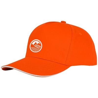 Branded Promotional CETO 5 PANEL SANDWICH CAP in Orange Baseball Cap From Concept Incentives.