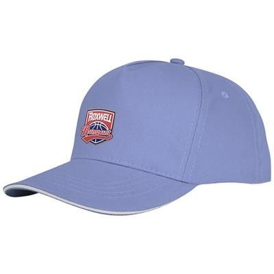 Branded Promotional CETO 5 PANEL SANDWICH CAP in Light Blue Baseball Cap From Concept Incentives.