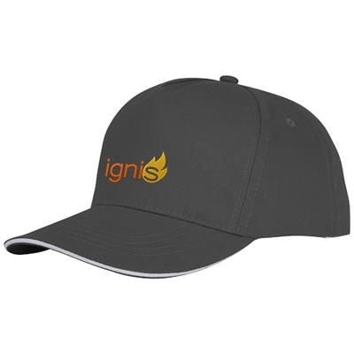 Branded Promotional CETO 5 PANEL SANDWICH CAP in Storm Grey Baseball Cap From Concept Incentives.