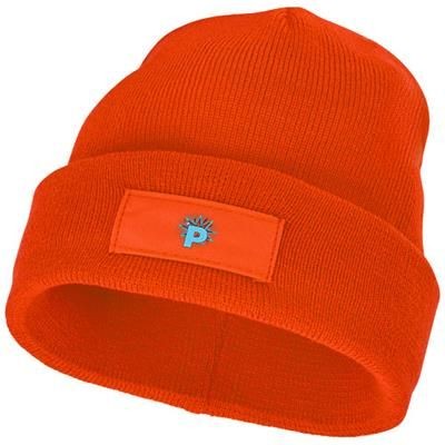 Branded Promotional BOREAS BEANIE with Patch in Orange Hat From Concept Incentives.