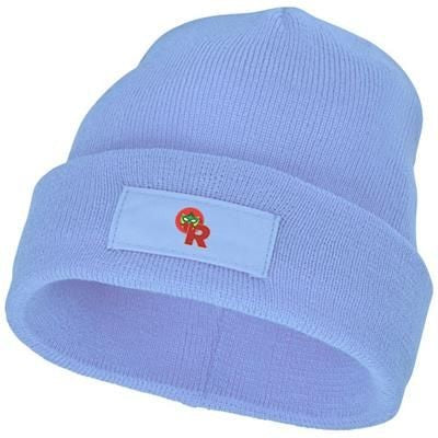 Branded Promotional BOREAS BEANIE with Patch in Light Blue Hat From Concept Incentives.