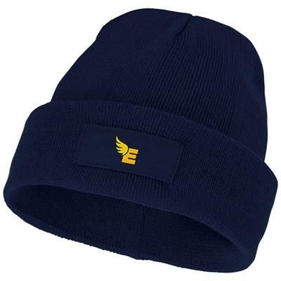 Branded Promotional BOREAS BEANIE with Patch in Navy Hat From Concept Incentives.