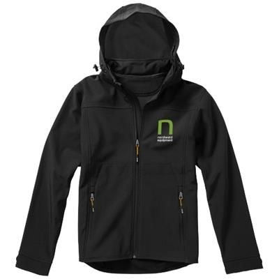 Branded Promotional LANGLEY SOFTSHELL JACKET in Black Solid Jacket From Concept Incentives.