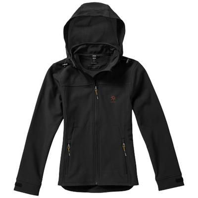 Branded Promotional LANGLEY SOFTSHELL LADIES JACKET in Black Solid Jacket From Concept Incentives.