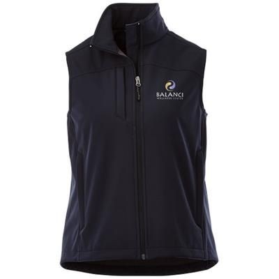 Branded Promotional STINSON LADIES SOFTSHELL BODYWARMER in Navy Bodywarmer Gilet Jacket From Concept Incentives.