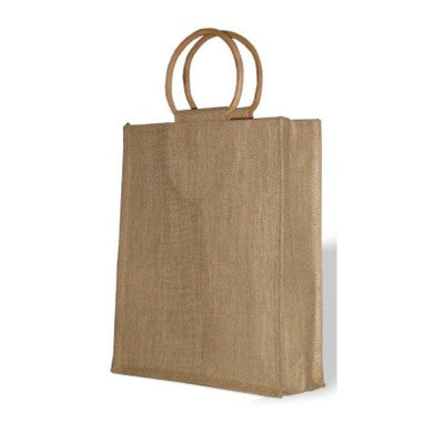 Branded Promotional JUTE THREE BOTTLE BAG with Cane Handles in Natural Bottle Carrier Bag From Concept Incentives.