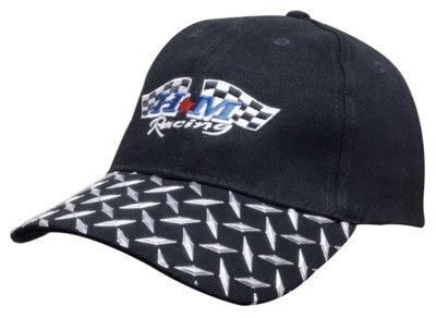 Branded Promotional BRUSHED HEAVY COTTON BASEBALL CAP in Black with Checker Plate Design on Peak Baseball Cap From Concept Incentives.