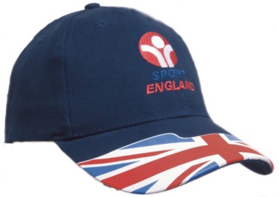 Branded Promotional BRUSHED COTTON BASEBALL CAP with Waving Flag Union Jack on Peak Baseball Cap From Concept Incentives.