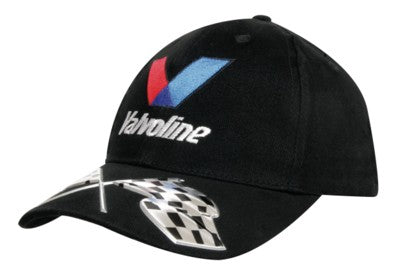 Branded Promotional BRUSHED HEAVY COTTON BASEBALL CAP with Liquid Metal Flag Design on Peak Baseball Cap From Concept Incentives.