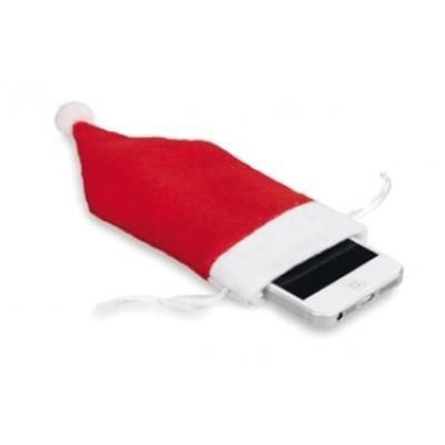 Branded Promotional CHRISTMAS MOBILE PHONE POUCH with Father Christmas Father Christmas Santa Hat Design Mobile Phone Case From Concept Incentives.