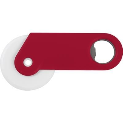 Branded Promotional PLASTIC PIZZA CUTTER AND BOTTLE OPENER in Red Pizza Cutter From Concept Incentives.