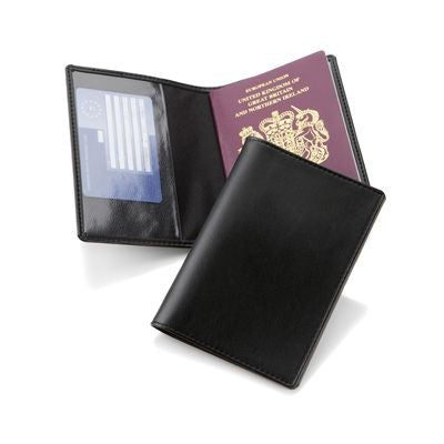 Branded Promotional BASIC PASSPORT WALLET in Black Belluno Leather Look PU Passport Holder Wallet From Concept Incentives.