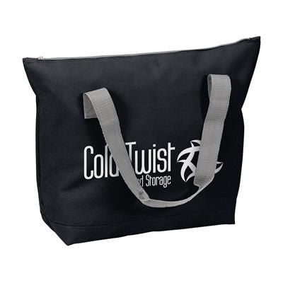 Branded Promotional POLYESTER ZIP SHOPPER TOTE BAG in Black Bag From Concept Incentives.