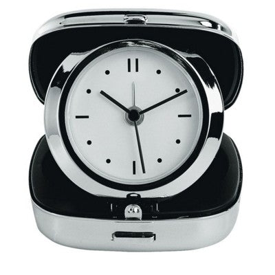 Branded Promotional TRAVEL ALARM CLOCK in Polished Silver Chrome Box Clock From Concept Incentives.