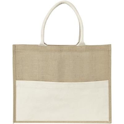 Branded Promotional JUTE BAG with Cotton Front Pocket Bag From Concept Incentives.