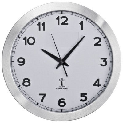 Branded Promotional LARGE ROUND METAL RADIO CLOCK in White Clock From Concept Incentives.