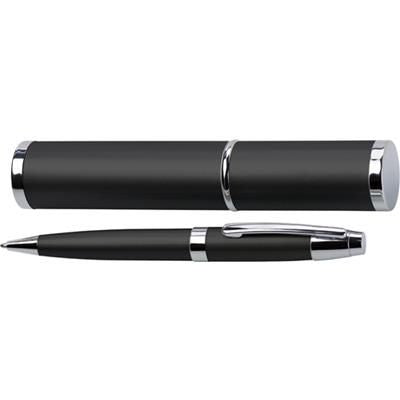 Branded Promotional METAL BALL PEN & MATCHING TUBE in Black Pen From Concept Incentives.