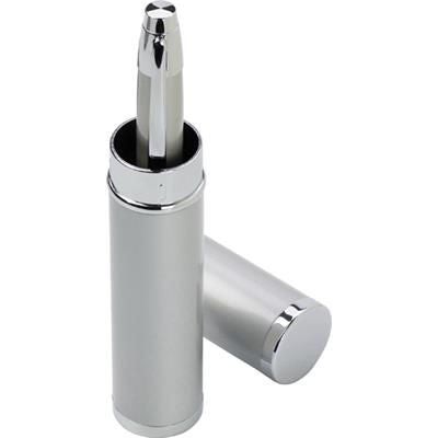 Branded Promotional METAL BALL PEN & MATCHING TUBE in Silver Pen From Concept Incentives.