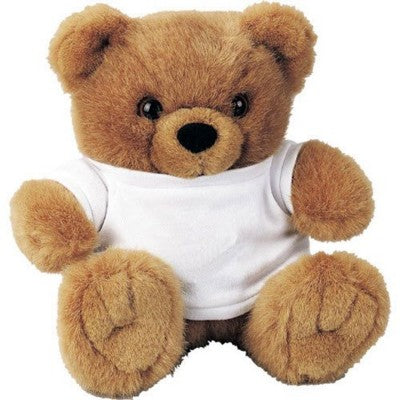 Branded Promotional SOFT TOY BEAR with White Tee Shirt in Brown Soft Toy From Concept Incentives.