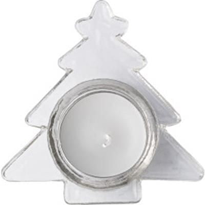 Branded Promotional GLASS CHRISTMAS TREE SHAPE CANDLE HOLDER with White Candle Candle Holder From Concept Incentives.