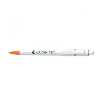 Branded Promotional BARON FT RETRACTABLE PLASTIC BALL PEN in White with Orange Pen From Concept Incentives.