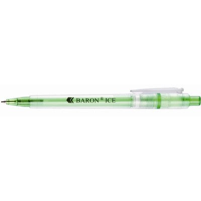 Branded Promotional BARON ICE RETRACTABLE PLASTIC BALL PEN in Green Pen From Concept Incentives.