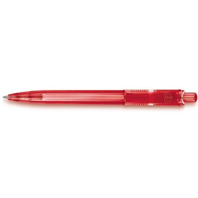 Branded Promotional DUCAL PUSH BUTTON PLASTIC BALL PEN in Translucent Red Pen From Concept Incentives.