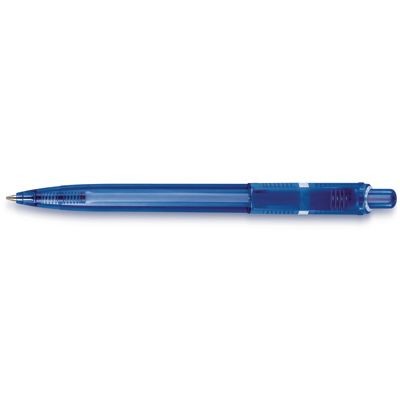 Branded Promotional DUCAL PUSH BUTTON PLASTIC BALL PEN in Translucent Dark Blue Pen From Concept Incentives.