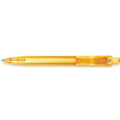 Branded Promotional DUCAL PUSH BUTTON PLASTIC BALL PEN in Translucent Yellow Pen From Concept Incentives.