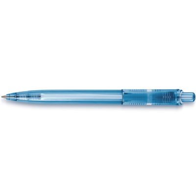 Branded Promotional DUCAL PUSH BUTTON PLASTIC BALL PEN in Translucent Light Blue Pen From Concept Incentives.