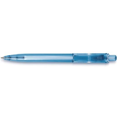 Branded Promotional DUCAL PUSH BUTTON PLASTIC BALL PEN in Translucent Light Blue Pen From Concept Incentives.