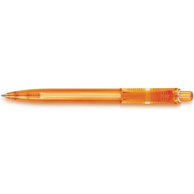 Branded Promotional DUCAL PUSH BUTTON PLASTIC BALL PEN in Translucent Orange Pen From Concept Incentives.