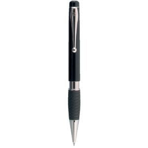 Branded Promotional TETHYS GRIP SILVER RETRACTABLE PLASTIC BALL PEN in Black Pen From Concept Incentives.