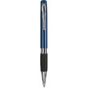 Branded Promotional TETHYS GRIP SILVER RETRACTABLE PLASTIC BALL PEN in Dark Blue Pen From Concept Incentives.