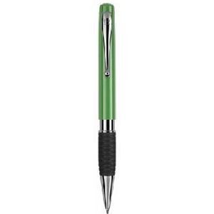 Branded Promotional TETHYS GRIP SILVER RETRACTABLE PLASTIC BALL PEN in Green Pen From Concept Incentives.