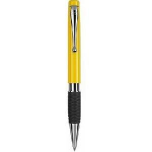 Branded Promotional TETHYS GRIP SILVER RETRACTABLE PLASTIC BALL PEN in Yellow Pen From Concept Incentives.