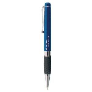 Branded Promotional TETHYS GRIP SILVER RETRACTABLE PLASTIC BALL PEN in Light Blue Pen From Concept Incentives.