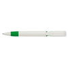 Branded Promotional S40 GRIP FT PUSH BUTTON PLASTIC BALL PEN in Solid White with Green Fittings Pen From Concept Incentives.